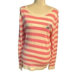 J. Crew White Pink Stripes Scoop Neck Long Sleeve Pullover Teddie Sweater Medium